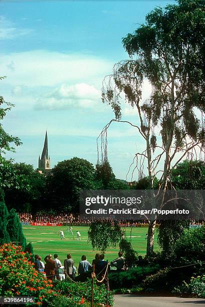 General view of Chesterfield Cricket Ground, Derbyshire, circa June 1975.