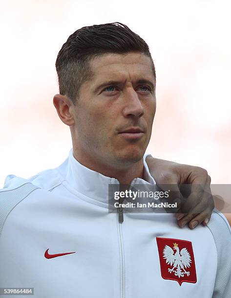 Robert Lewandowski of Poland looks on during the UEFA EURO 2016 Group C match between Poland v Northern Ireland at Allianz Riviera Stadium on June...