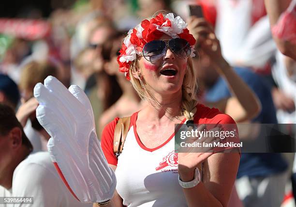 Polish fan looks on during the UEFA EURO 2016 Group C match between Poland v Northern Ireland at Allianz Riviera Stadium on June 12, 2016 in Nice,...