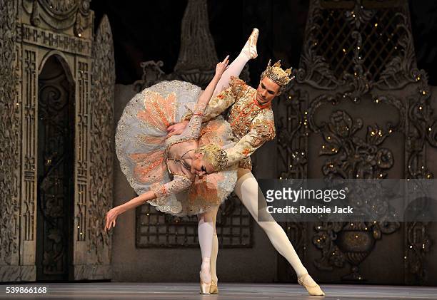 Lauren Cuthbertson as the Sugar Plum Fairy and Cory Stearns as the Prince in the Royal Ballet's production of Peter Wright's The Nutcracker at the...