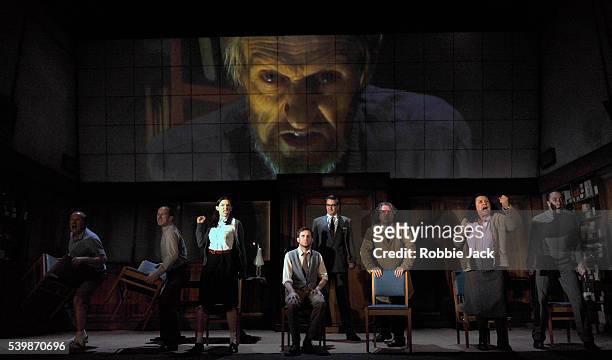 Artists of the company in Robert Icke and Duncan Macmillan's adaptation of George Orwell's 1984 directed by Robert Icke and Duncan Macmillan at the...
