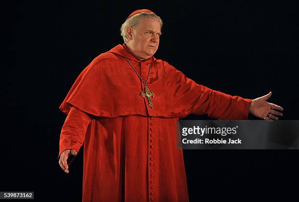 Paul Jesson as Cardinal Wolsey in the Royal Shakespeare Company's production of Hilary Mantel's Wolf Hall directed by Jeremy Herrin at the Aldwych...