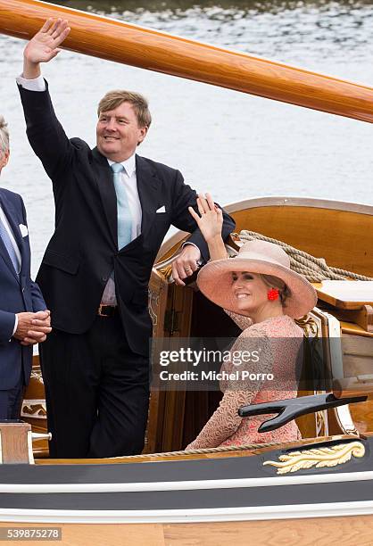 King Willem-Alexander and Queen Maxima of The Netherlands enjoy a boat ride on the yacht 'Friso' during their regional tour of north west Friesland...