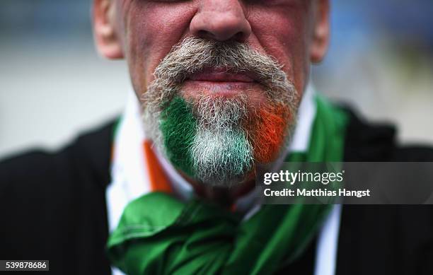 An Ireland supporters enjoys the atmosphere prior to the UEFA EURO 2016 Group E match between Republic of Ireland and Sweden at Stade de France on...