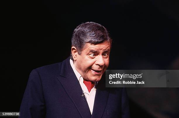 Actor Jerry Lewis performs in Damn Yankees, at the Adelphi Theatre.