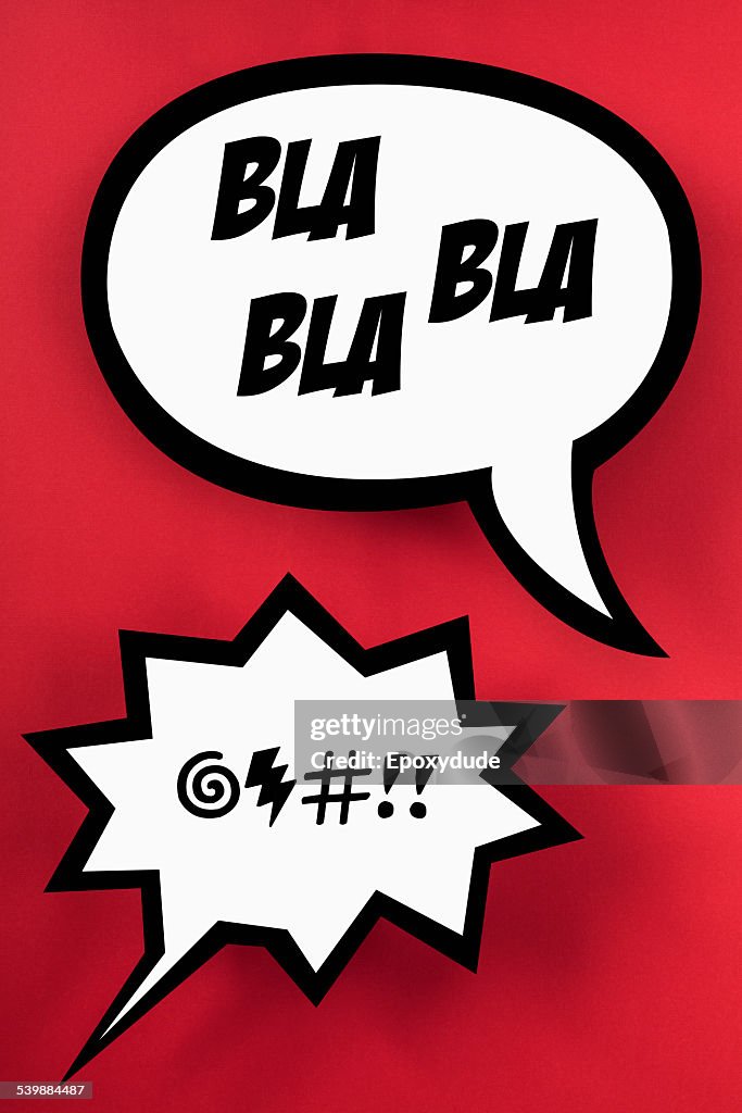 BLA speech bubble and angry speech bubble, red background