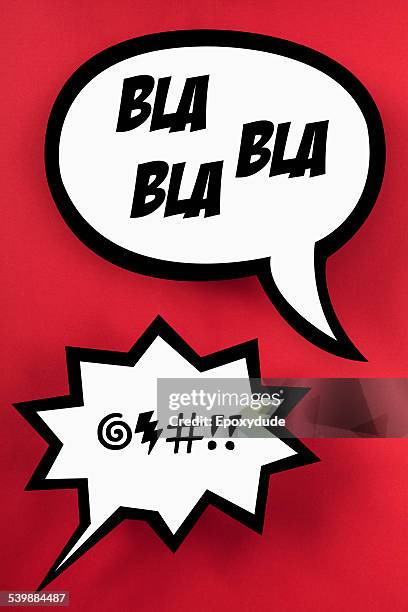 bla speech bubble and angry speech bubble, red background - bad buzz stock pictures, royalty-free photos & images