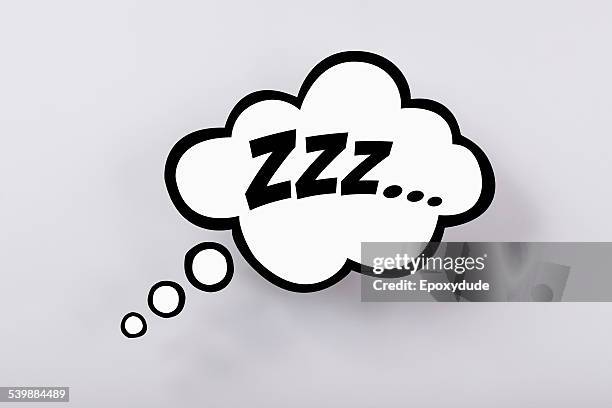 snoring sign in thought bubble against gray background - letter z stock pictures, royalty-free photos & images