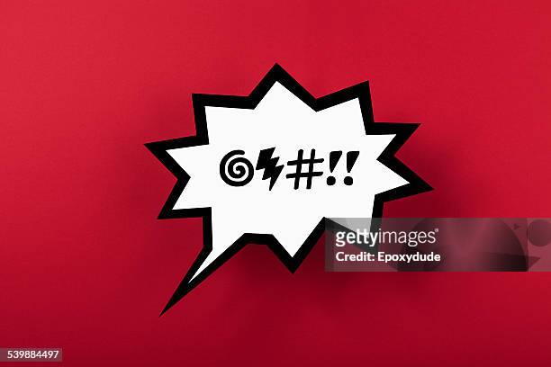 curse speech bubble against red background - hashtag stock-fotos und bilder