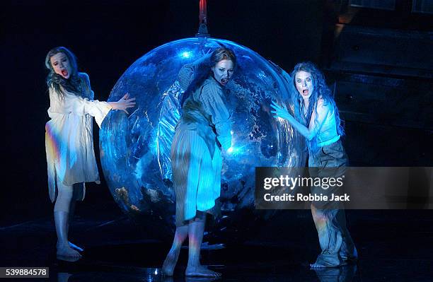 rhinemaidens in das rheingold - royal opera house london stock pictures, royalty-free photos & images