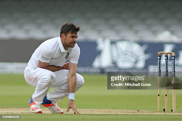 James Anderson of England reacts after bowling during day five of the 3rd Investec Test match between England and Sri Lanka at Lords Cricket Ground...