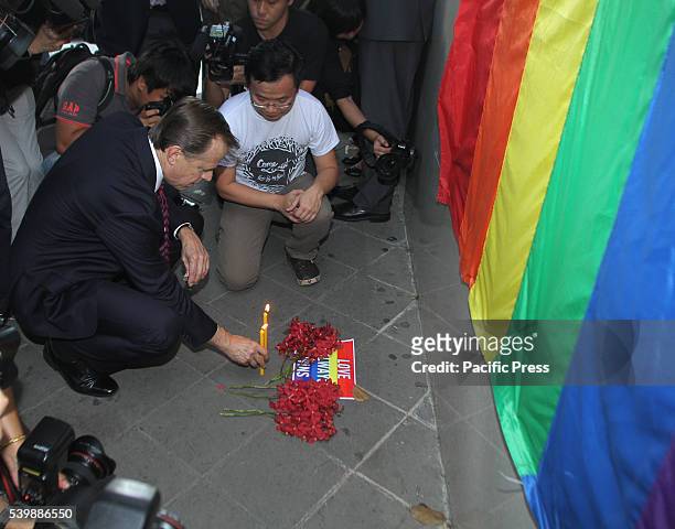 Mr. Glyn T. Davies, US Ambassador attends the candle lighting in the US Embassy to commemorate the event at Orlando Pulse Club shooting recap after...