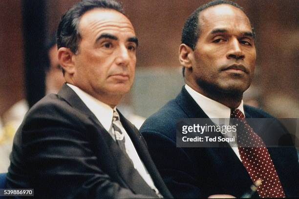 American lawyer Robert Shapiro defends O.J. Simpson from the charges that he murdered his ex-wife Nicole Brown and Ronald Goldman