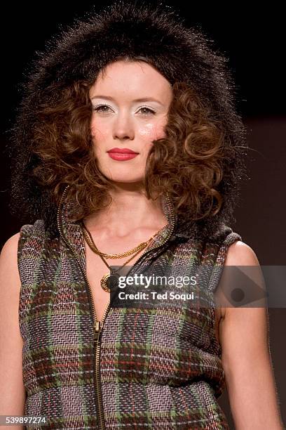 Model poses on the runway wearing an outfit from the Buffalo Fall 2006 collection during Mercedes-Benz Fashion Week held at Smashbox Studios.