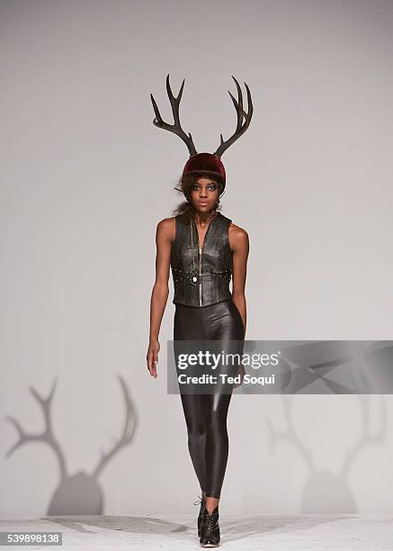 Model displays a creation by SkinGraft at the BOXeight fashion show at the Los Angeles Theater.