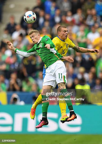 Paris , France - 13 June 2016; James McClean of Republic of Ireland in action against Victor Lindelöf of Sweden during the UEFA Euro 2016 Group E...