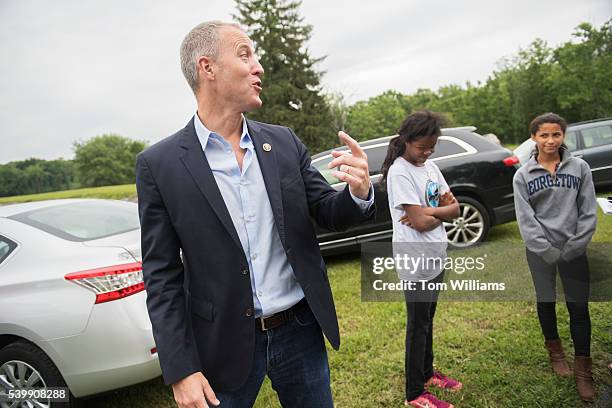 Rep. Sean Patrick Maloney, D-N.Y., is seen with his daughters Daley center, and Essie in the Newburgh, N.Y., near the Water Department, June 11,...