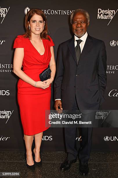 Princess Eugenie of York and Kofi Annan attend the UNAIDS Gala during Art Basel 2016 at Design Miami/ Basel on June 13, 2016 in Basel, Switzerland.