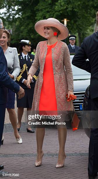 Queen Maxima of The Netherlands visits the community center during her regional tour of north west Friesland province on June 13, 2016 in Sint...