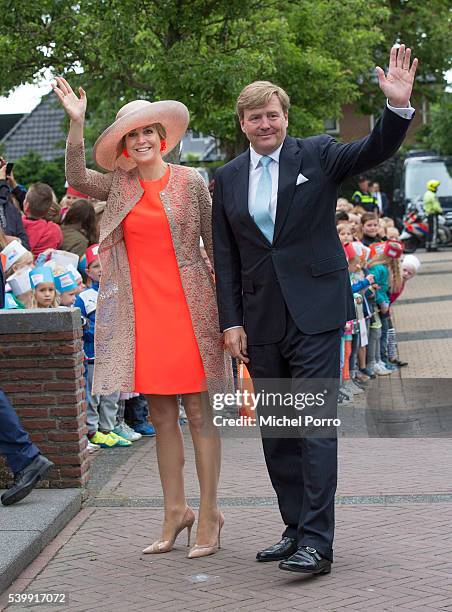 King Willem-Alexander and Queen Maxima of The Netherlands visit the community center during their regional tour of north west Friesland province on...