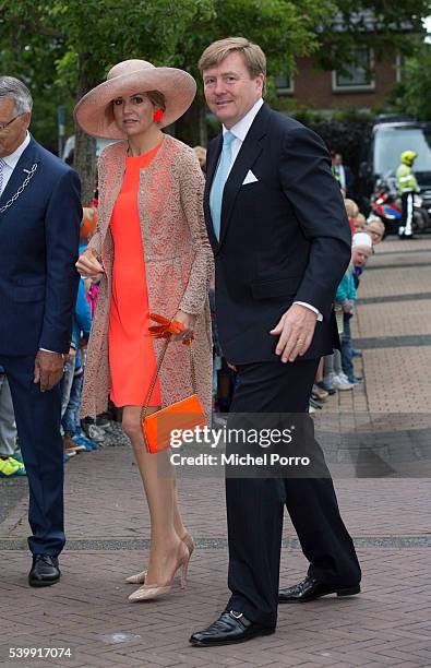 King Willem-Alexander and Queen Maxima of The Netherlands visit the community center during their regional tour of north west Friesland province on...