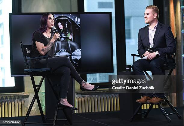 Alexis DeJoria and moderator Brian Fitzsimmons attend AOL Build to discuss the 'NHRA Mello Yello Drag Racing Series' at AOL Studios on June 13, 2016...