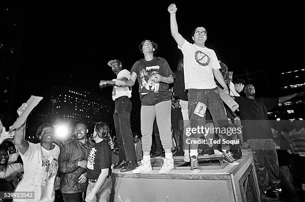 Rioters near Parker Center, LAPD headquarters in downtown Los Angeles, overturn a parking kiosk and set it ablaze. Los Angeles has undergone several...