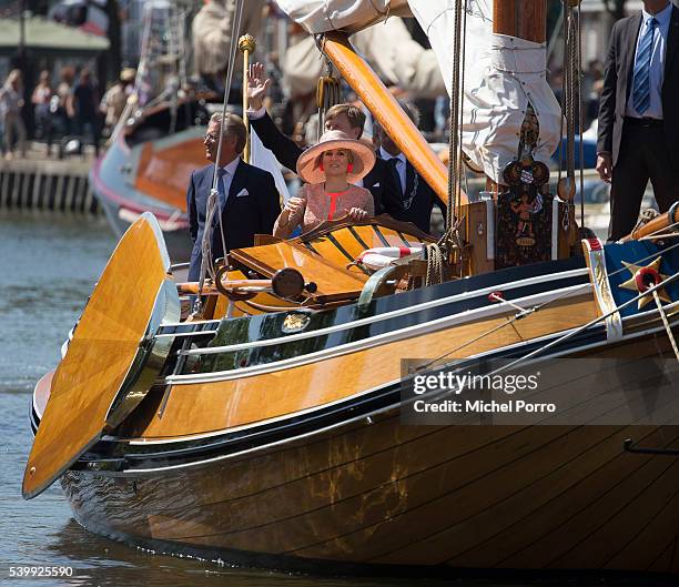 King Willem-Alexander and Queen Maxima of The Netherlands make a boat tour on the yacht 'Friso' during their regional tour of north west Friesland...