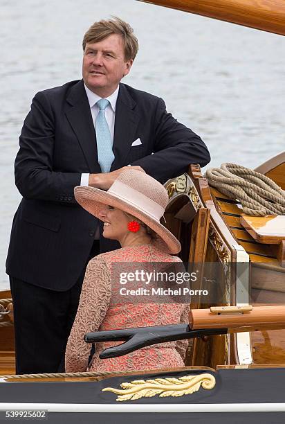 King Willem-Alexander and Queen Maxima of The Netherlands make a boat tour on the yacht 'Friso' during their regional tour of north west Friesland...