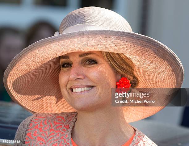 Queen Maxima of The Netherlands smiles after comleting her regional tour of north west Friesland province on June 13, 2016 in Harlingen, Netherlands.