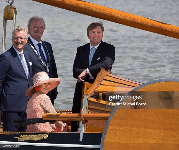 King Willem-Alexander and Queen Maxima of The Netherlands make a boat tour on the yacht 'Friso' during their regional tour of north west Friesland...