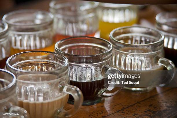 Samples of Indonesian coffees and teas at the Teba Sari Plantation. Coffee Luwak or otherwise know by Indonesians as Kopi Luwak. The Asian Civet, or...