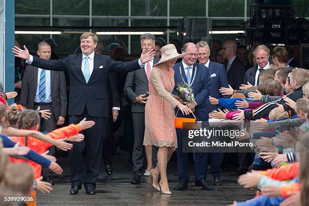 King Willem-Alexander and Queen Maxima of The Netherlands leave the sustainable tomato producer Empatec during their regional tour of north west...