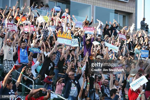 Campaign supporter do the wave at Bernie Sanders rally at California Sate University, Dominquez Hills in Carson, California on May 17, 2016.