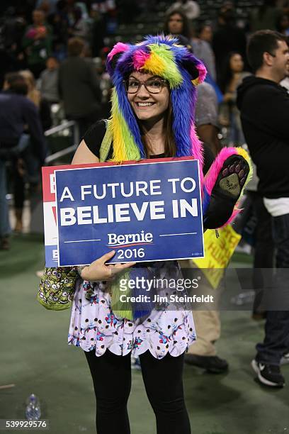 Campaign signs at Bernie Sanders rally at California Sate University, Dominquez Hills in Carson, California on May 17, 2016.
