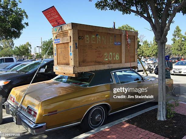 Campaign car at Bernie Sanders rally at California Sate University, Dominquez Hills in Carson, California on May 17, 2016.