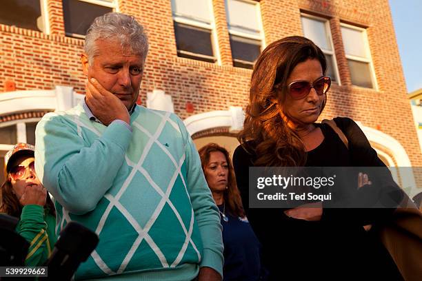 Piero Casadei, step father of Alice Gruppiono, and Katia Gruppioni, Aunt of Alice at the crash site in Venice Beach. A memorial was held for Alice...