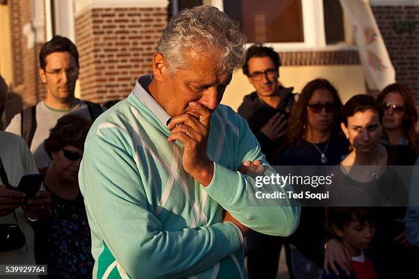 Piero Casadei, step father of Alice Gruppiono, and Katia Gruppioni, Aunt of Alice at the crash site in Venice Beach. A memorial was held for Alice...