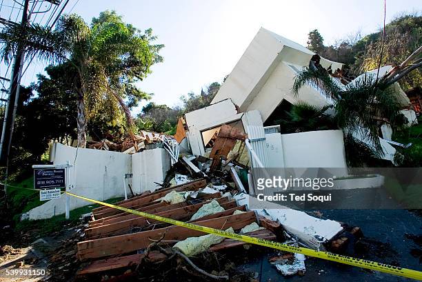 Hillside house at 2965 Laurel Canyon Blvd. Collapsed due to the heavy rain storms that pounded Southern California. The occupants of the house made...
