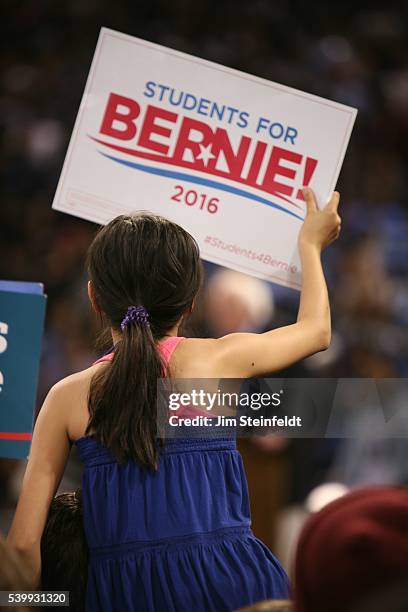 Campaign signs at Bernie Sanders rally at California Sate University, Dominquez Hills in Carson, California on May 17, 2016.