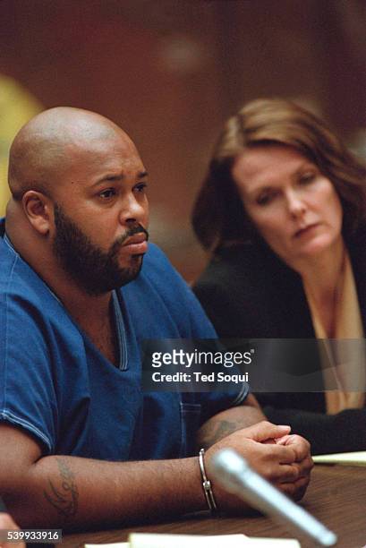 Of Death Row Records Marion Suge Knight appears in Los Angeles Superior Court following the hearings on the murder of rapper/artist Tupac Shakur.