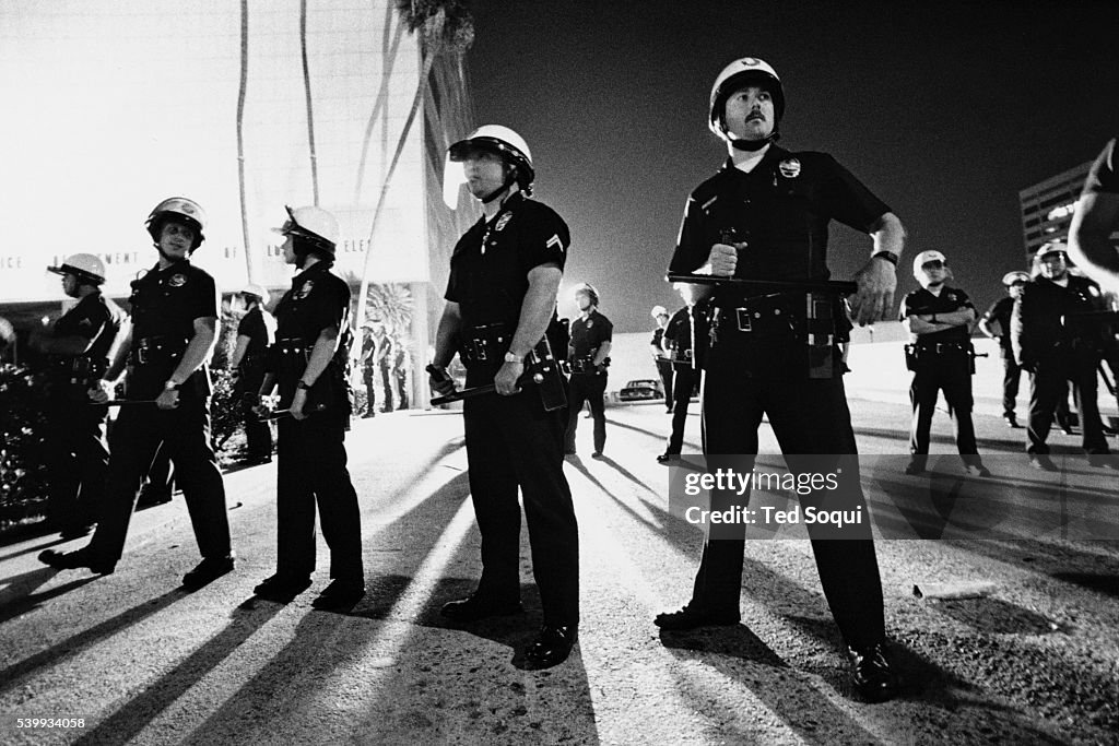 Lapd Riot Control Vehicles Scene in front of the Los Angeles Police Department Headquarters ...
