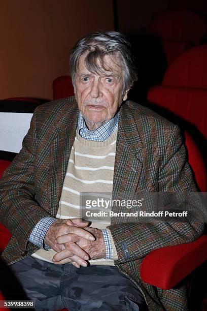 Director Jean-Pierre Mocky attends the 2016 Public performance of the Comedians School "L'Entree des Artistes". Held at Theatre Des Mathurins on June...