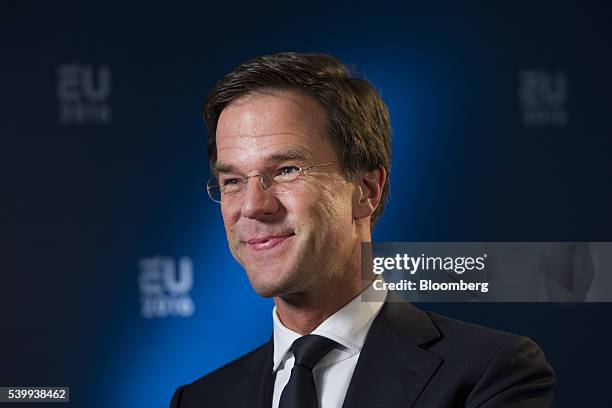 Mark Rutte, Dutch prime minister, smiles during a Bloomberg Television interview in Amsterdam, Netherlands, on Monday, June 13, 2016. Rutte said that...