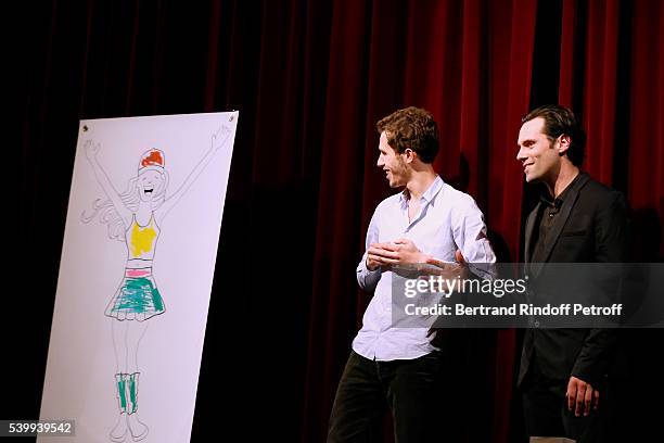 Victor belmondo and Host of the Event, Ben perform during the 2016 Public performance of Comedians School "L'Entree des Artistes". Held at Theatre...