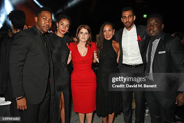 Ndaba Mandela, Bertille Sefolosha, Princess Eugenie of York, Alia Al-Senussi, Thabo Sefolosha and Kweku Mandela attend the UNAIDS Gala during Art...