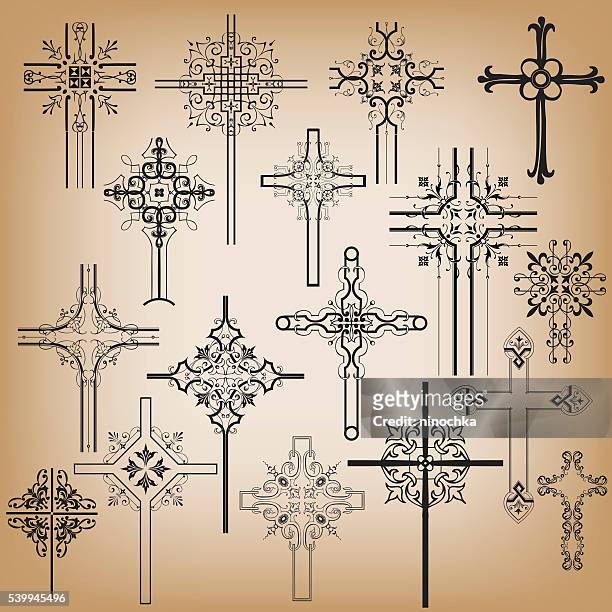 ornamental crosses - crucifix stock illustrations