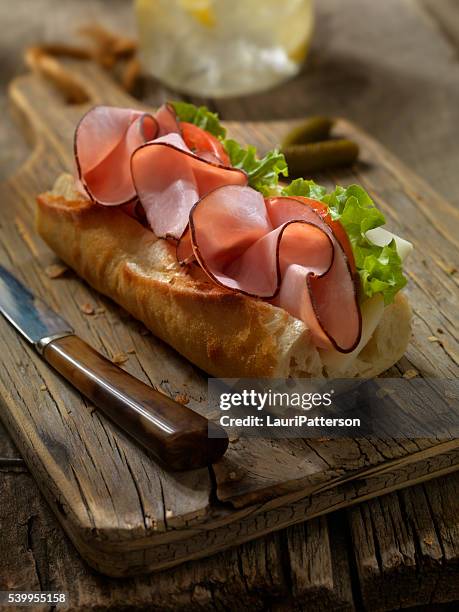 ham and and cheese sandwich on a baguette - chopped food stock pictures, royalty-free photos & images