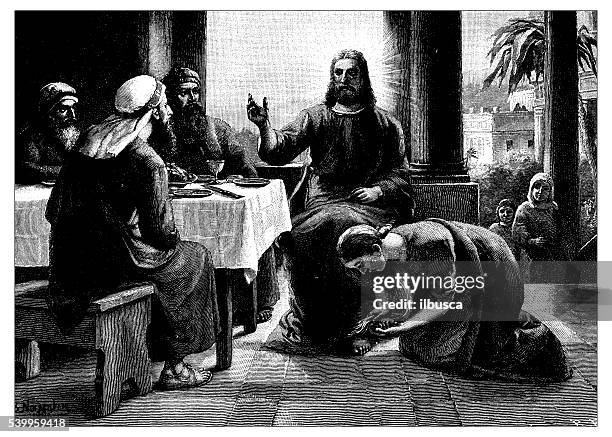 antike abbildung von jesus, mary magdalene - maria magdalena stock-grafiken, -clipart, -cartoons und -symbole