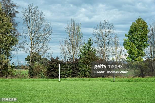 soccer goal in a field - empty football pitch stock pictures, royalty-free photos & images
